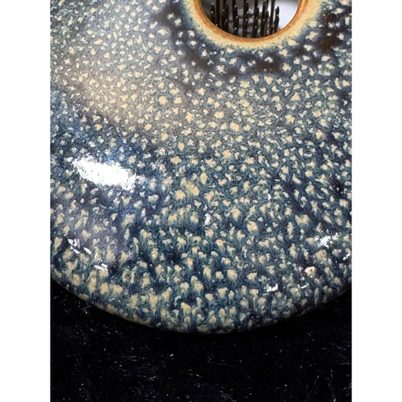 Ceramic Ikebana Vase With Blue Speckled Glaze & Built-In Needle Frog Signed - Picture 4 of 9